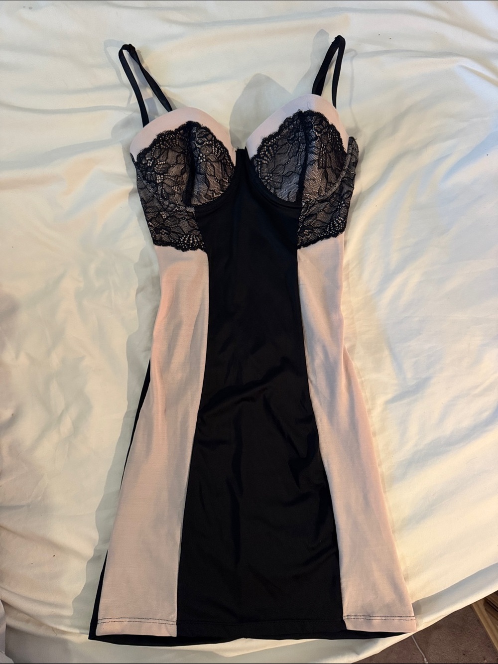 Marilyn Monroe Black and Light Pink Lace Panel Slip Dress